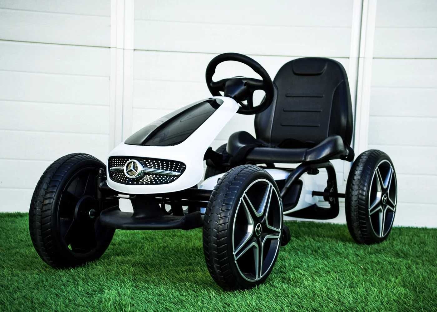 Kart cu pedale copii 3-9 ani Mercedes Go,R.cauciuc,scaun reglabil Alb