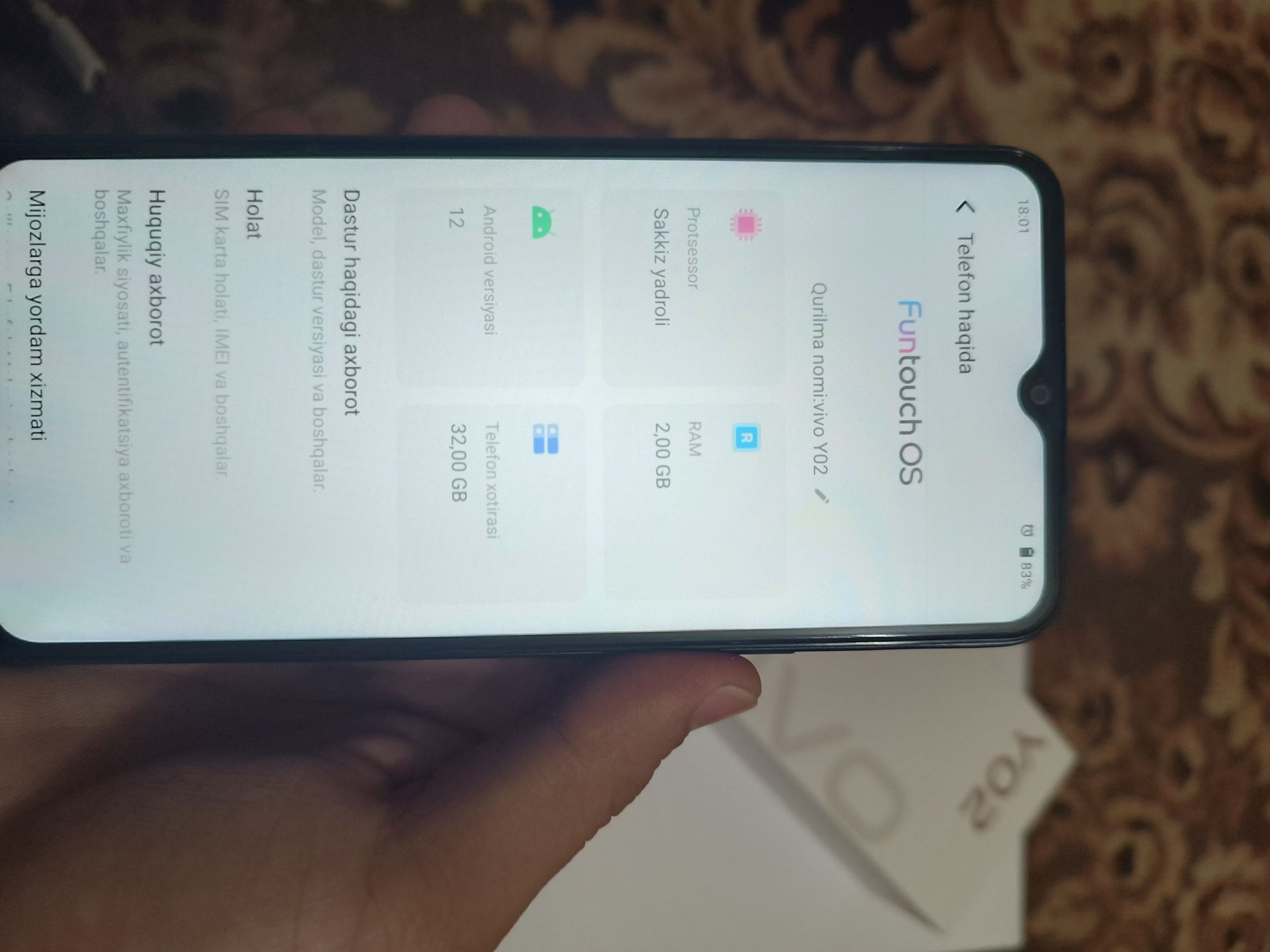 Vivo Y02  holati : yangi