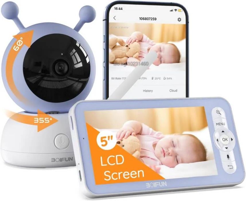 бебефон BOIFUN 5" WiFi Baby Monitor с камера и дисплей