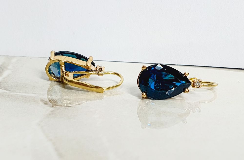 Cercei din aur de 14K cu diamante naturale și topaz albastru  5,76 g
