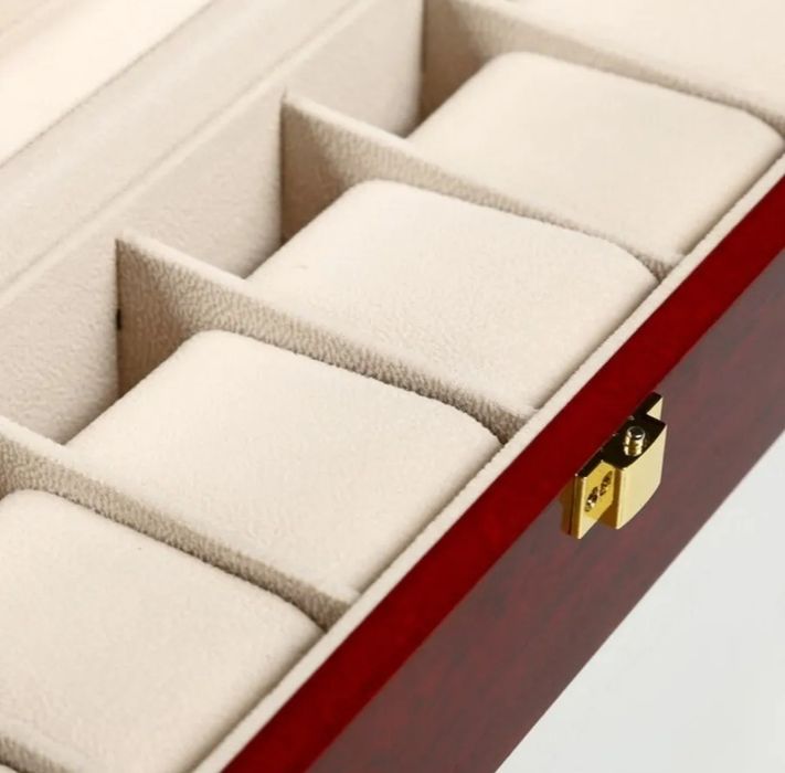 Шкатулка для часов и украшений 6 отделений Красно-коричневая дерево
