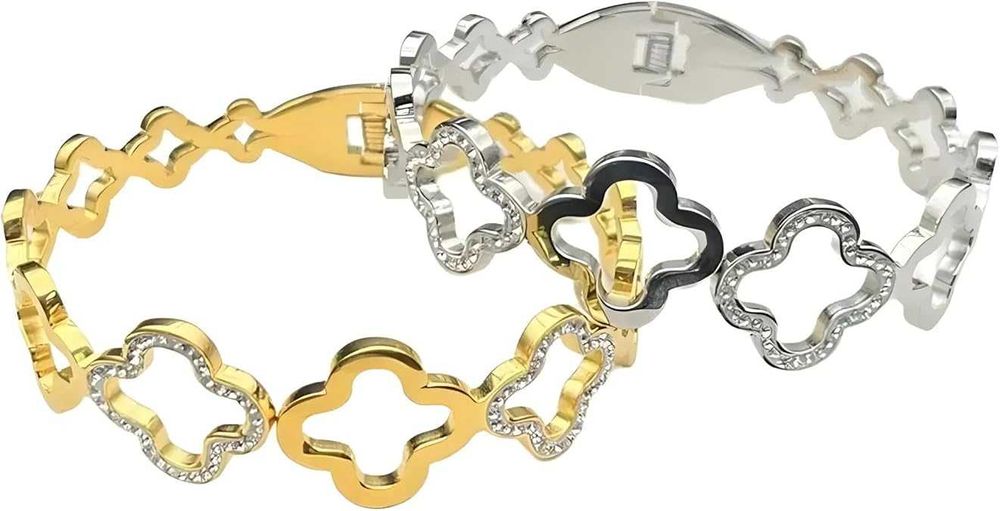 Елегантна гривна с детелини Van Cleef, двуцветен дизайн