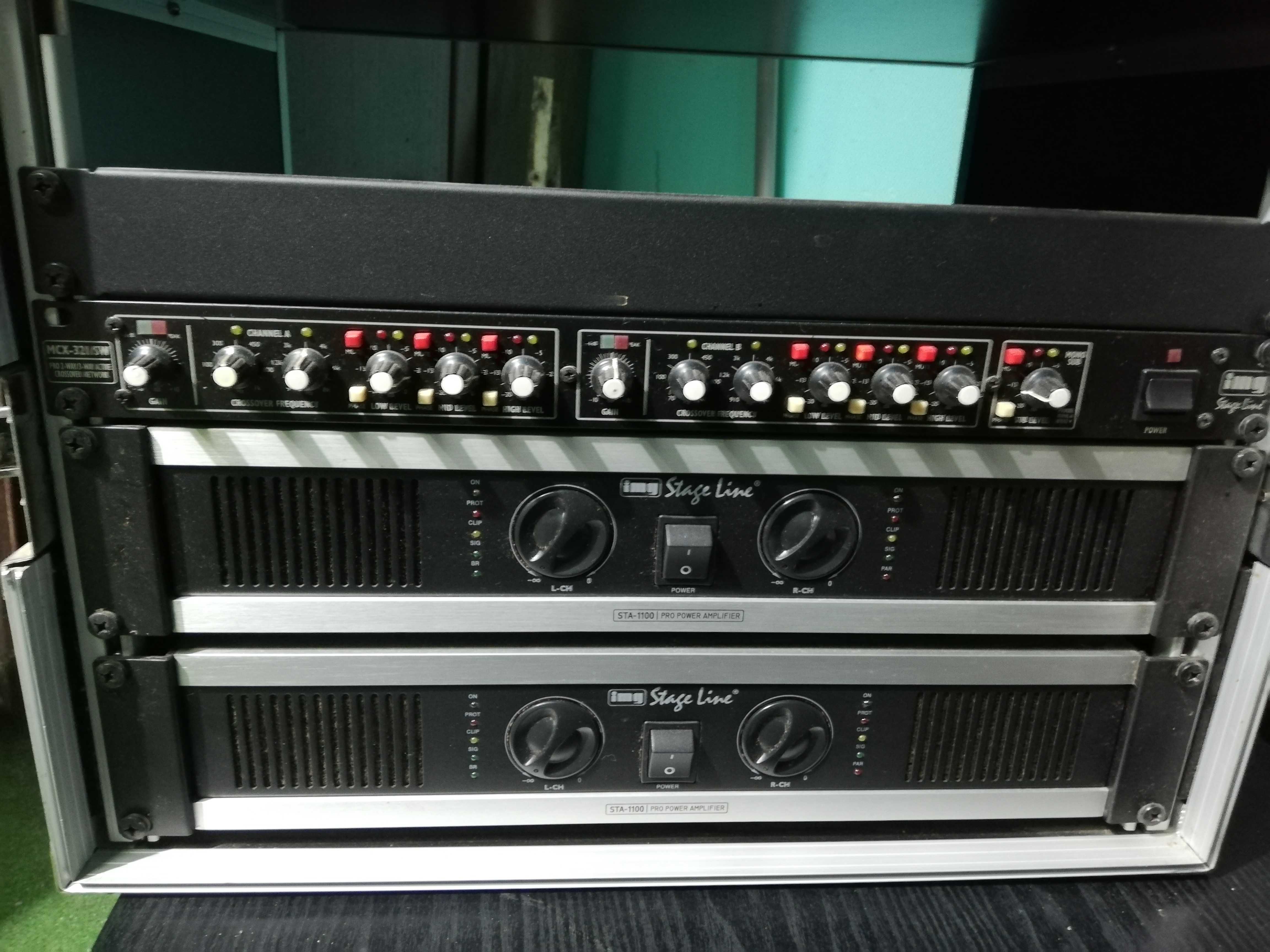 Putere 2X2X600W RMS Stage Line  in rack si Crossover inclus, cu case.