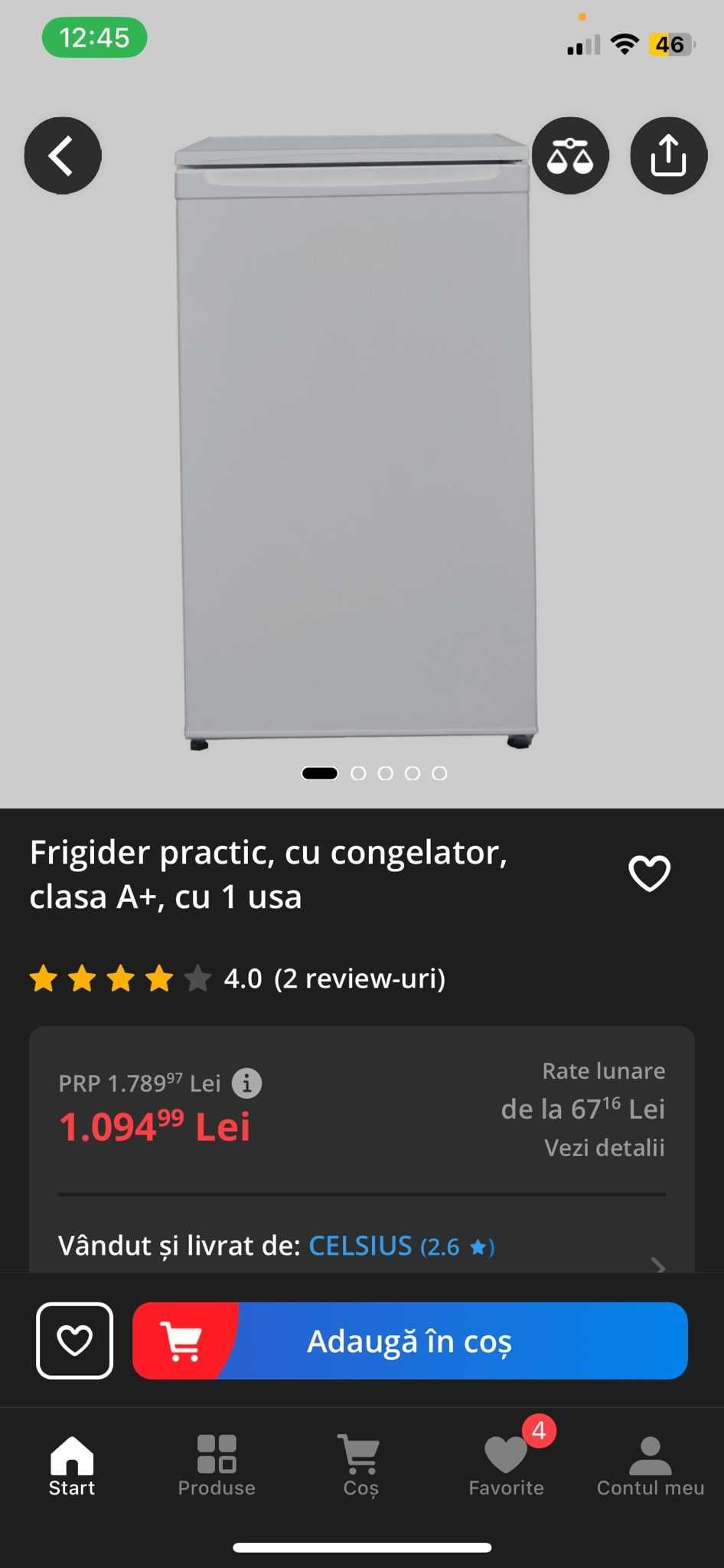 Frigider practic, cu congelator, clasa A+, cu 1 usa