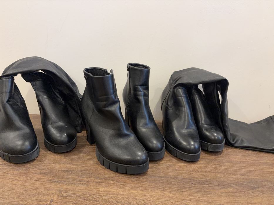 Лот черни кожени боти, ботуши и чизми 38 номер на ток
