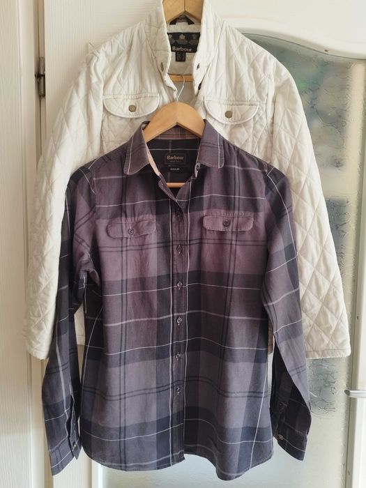 Barbour 12: кремаво бяло дамско яке и риза тартан