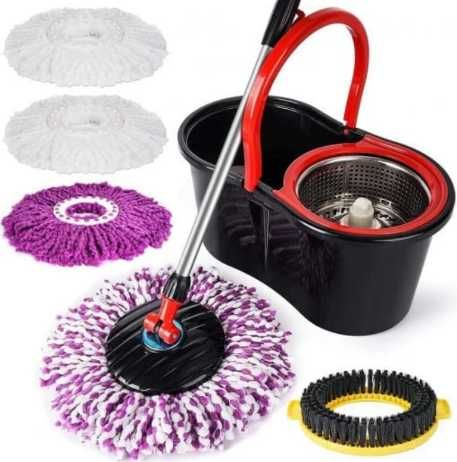 Set Mop Rotativ, 4 Rezerve Diferite + Perie Rosturi, Covoare Incluse