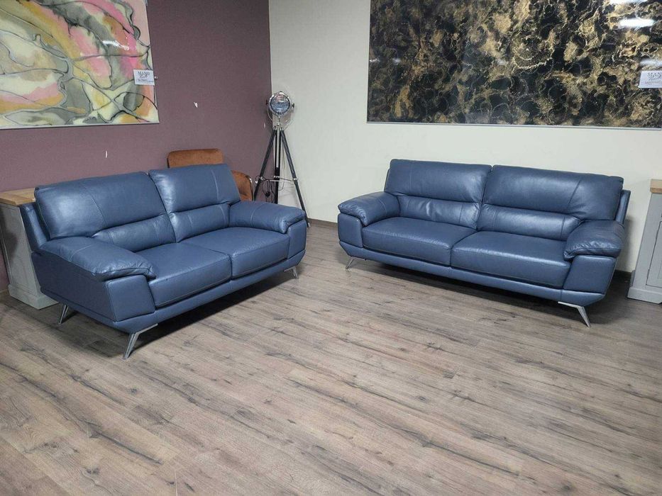 Син кожен комплект дивани тройка и двойка