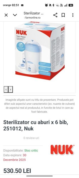 Sterilizator cu abur VAPO Rapid, NUK