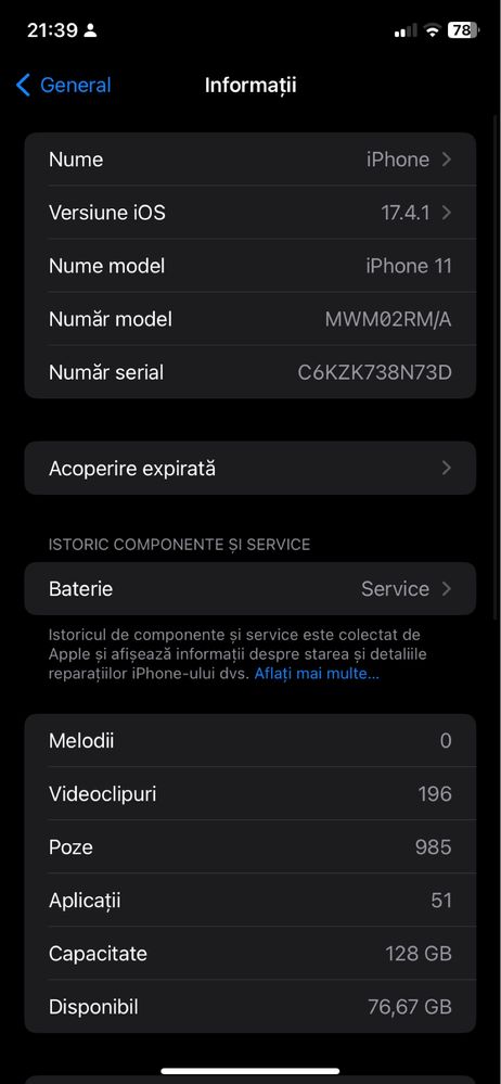 Vand iPhone 11 Black 128 Gb ca nou