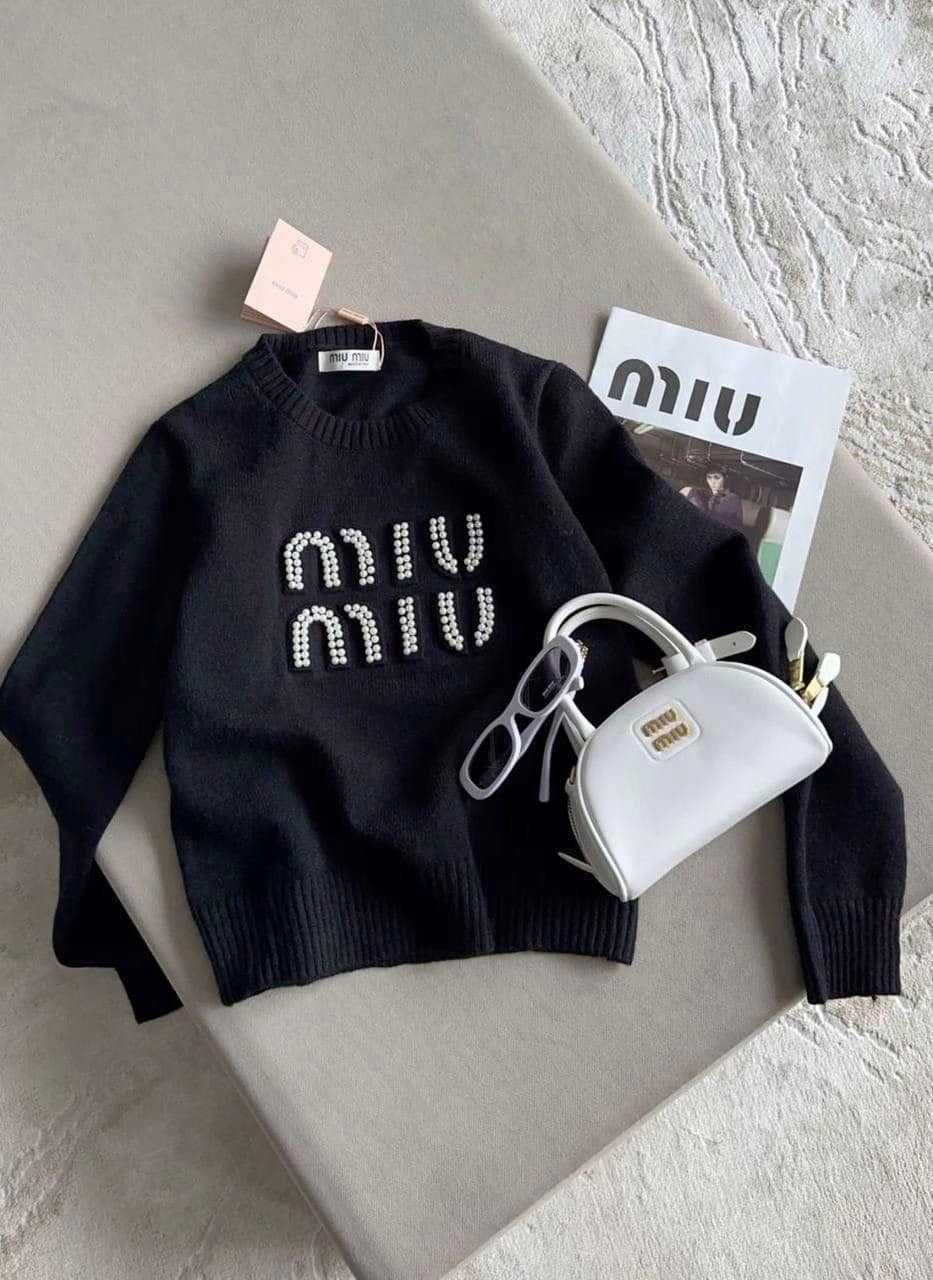 миумиу миу miumiu miu пуловер черен сив бял блуза дълъг ръкав суичър