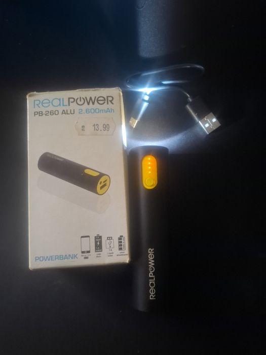 RealPower PB-260 ALU Power Bank (2600 mAh, Micro USB, с фенерче)