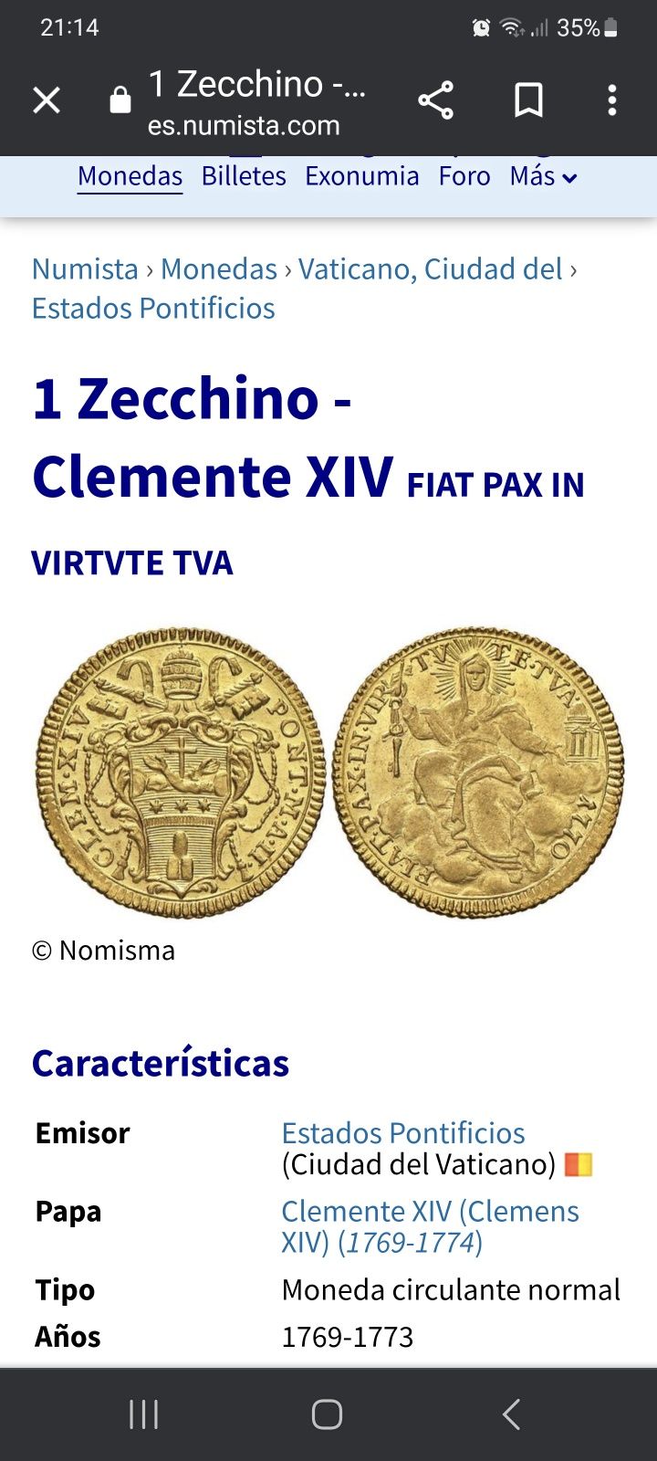 1 Zecchino - Clemente XIV FIAT PAX IN