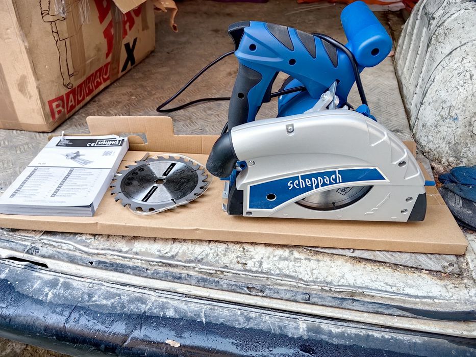 Ръчен потапящ циркуляр с водеща релса 1200W, 160мм, Scheppach PL55