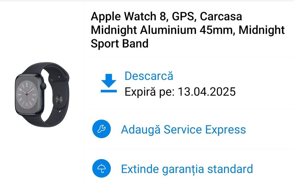 APPLE Watch Series 8, GPS, 45mm Midnight Aluminium Case, Midnight Spor