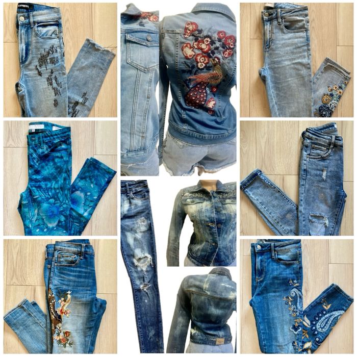 Blugi brodati Abercrombie, Guess, Express- femei