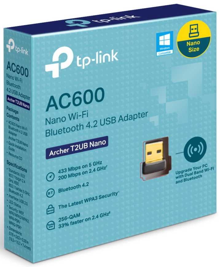 TP-Link Archer T2UB Nano /AC600 Nano Wi-Fi, Bluetooth 4.2 USB Adapter