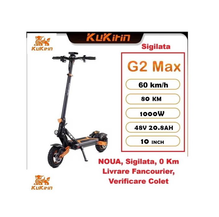 KuKirin G2 Max‼️ NOUA Sigilata ‼️1000W 60Km/h, Baterie 20Ah + Scaun