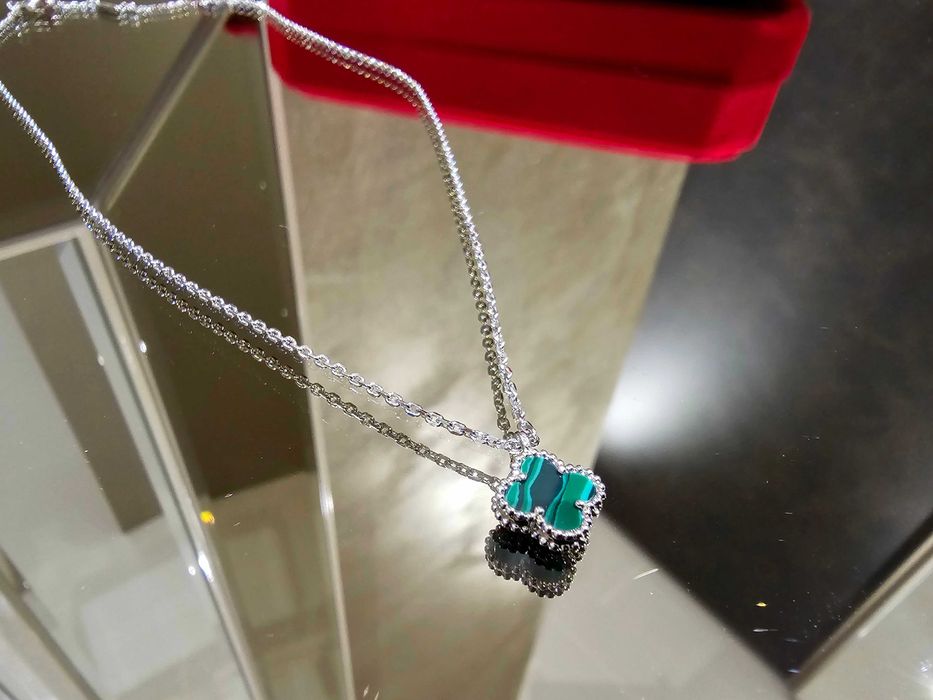 Van Cleef & Arpels VCA Silver Green Sweet Alhambra Clover Дамско Колие