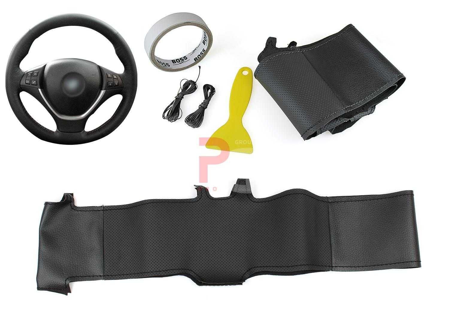 Husa volan piele negru 38 cm. BMW X5 E70, X6 E71