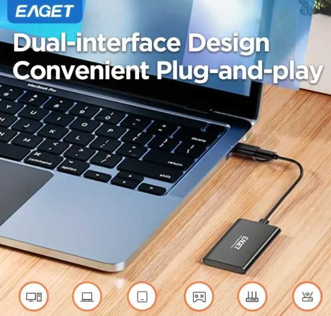 Външен SSD твърд диск EAGET 1TB, USB 3.2 трансфер до 500MB/s (НОВ)