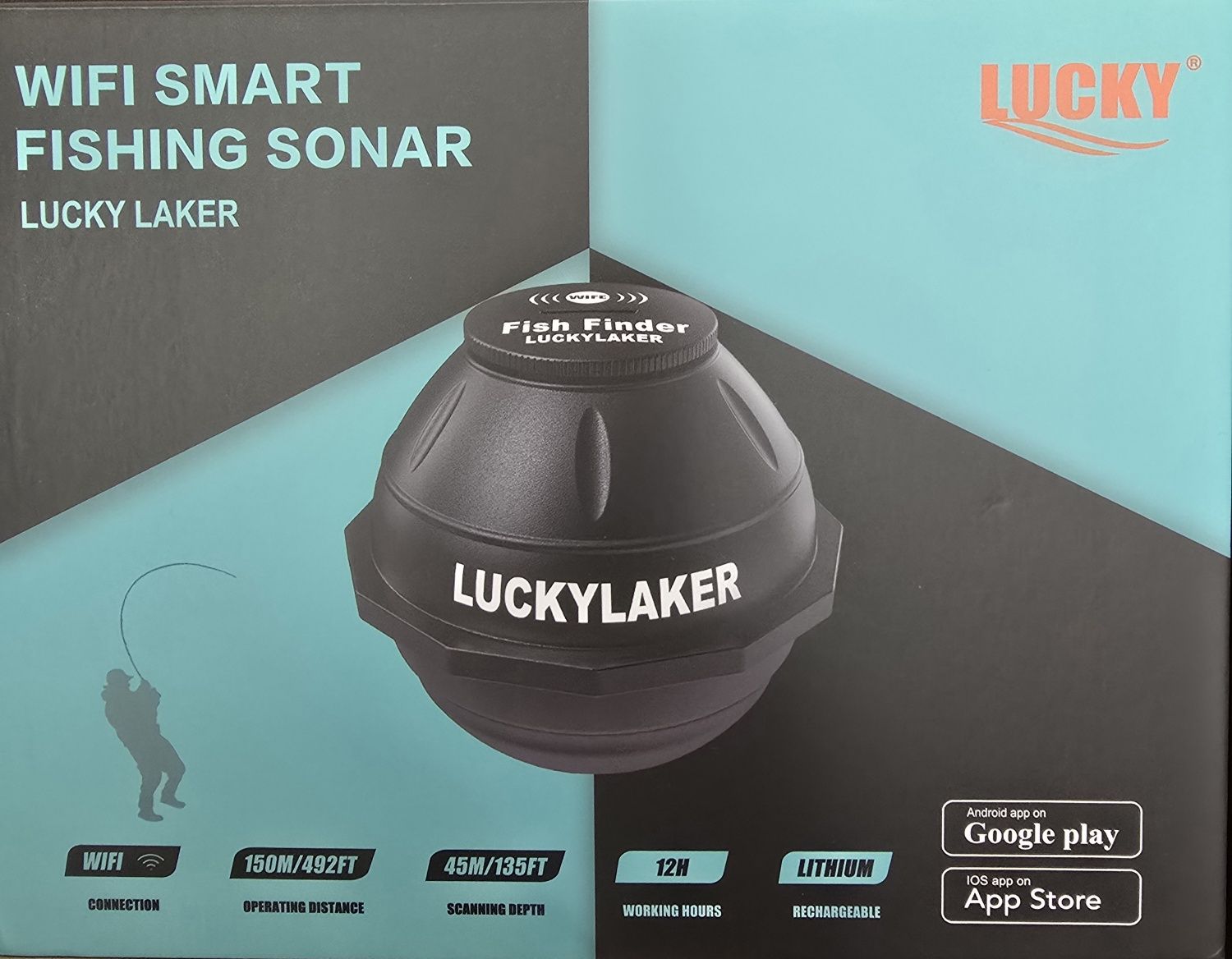 Lucky FF916 WiFi риболовен сонар, обхват 150 м, батерия, черен