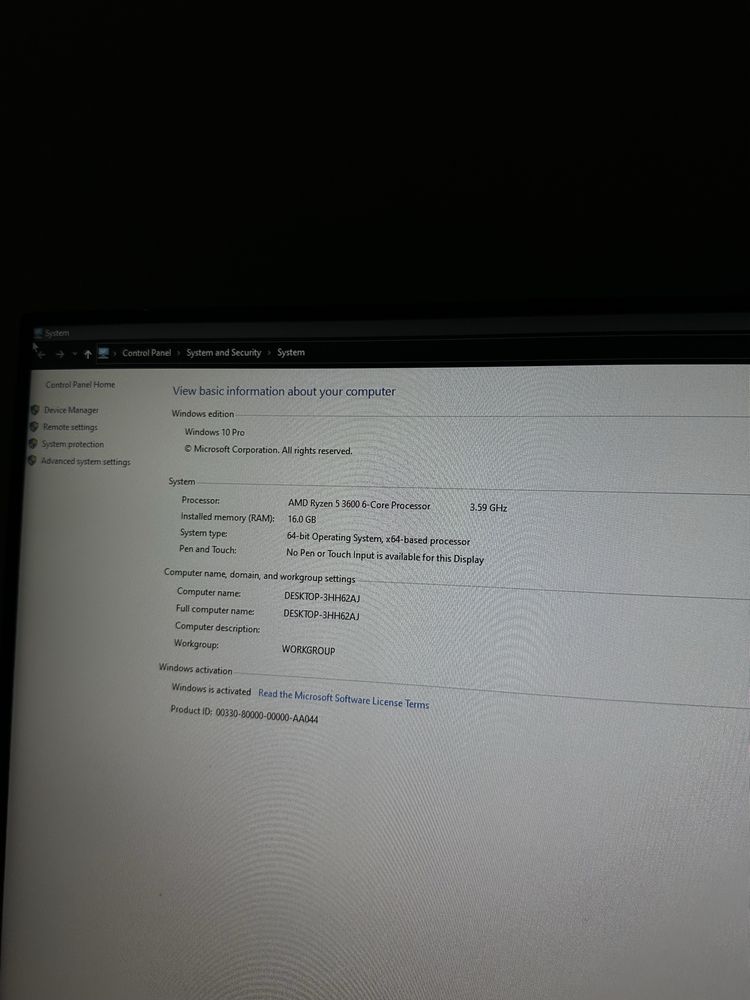 Rayzen 5 AMD 3600