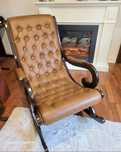 Balansoar maro NOU Chesterfield piele italiana de vaca - lemn fag