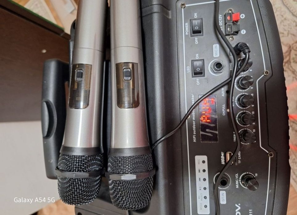 Колонку чемодан  с 2мя микрофонами