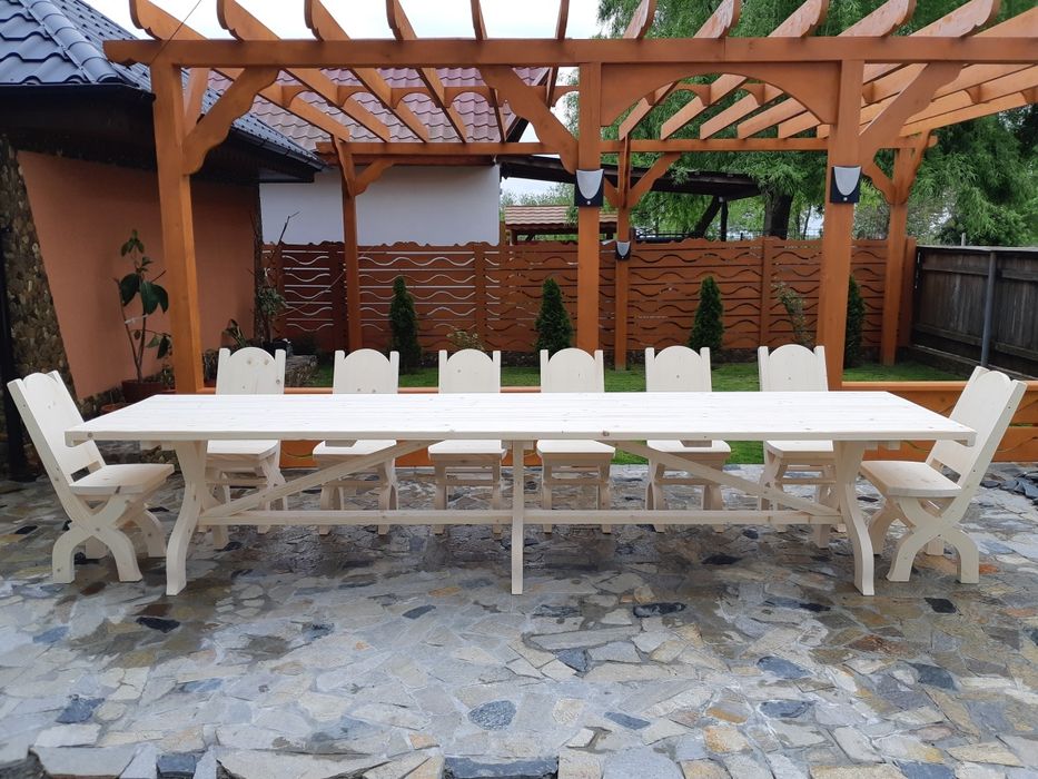 Masa cu 12 / 14 scaune "Tip XL" . Mobilier rustic . Mese si scaune