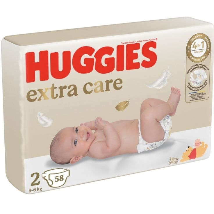 Huggies scutece Extra Care Jumbo 2, 3-6 kg, 2 bax, 58 buc.