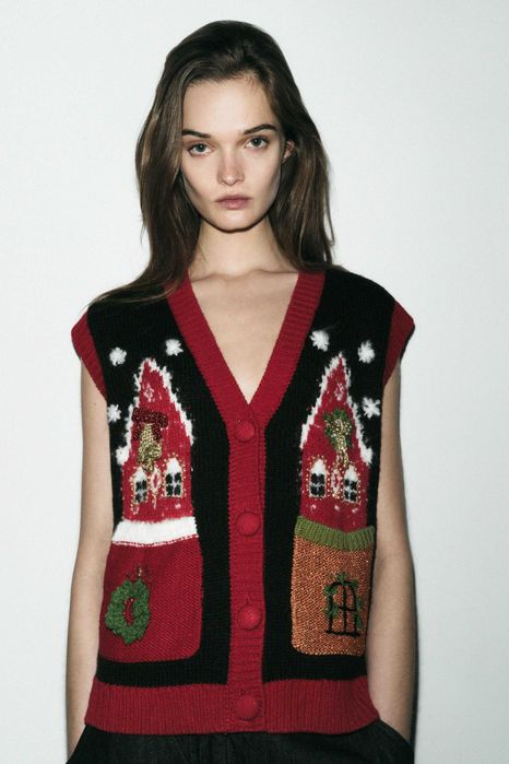 Новогодишна жакардова жилетка ZARA