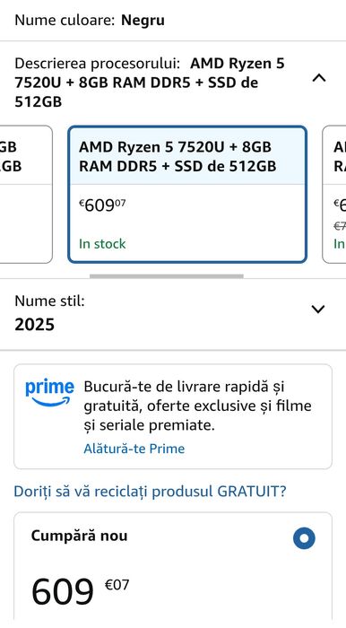 Laptop HP cu ecran FHD de 17,3", procesor AMD Ryzen 5 7520U, 8 GB RAM