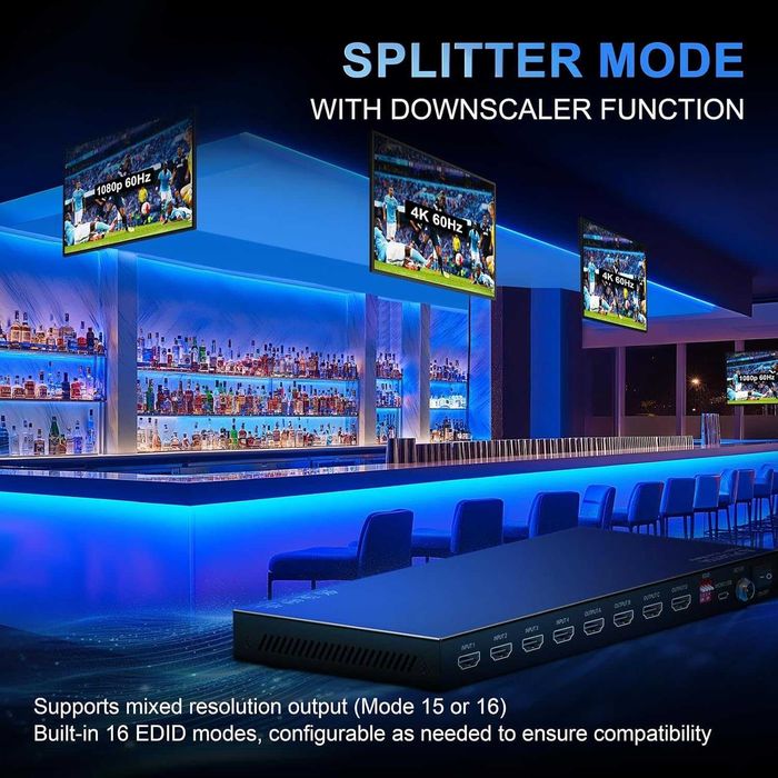 PORTTA4x4 HDMI Matrix 4K 60Hz,4in 4Out Switch Splitter Audio Extractor