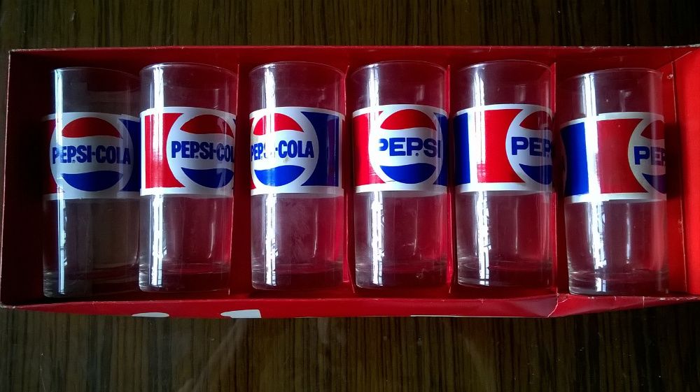 чаши стъклени антикварна рядкост 6 бр Пепси Pepsi и София Sofia