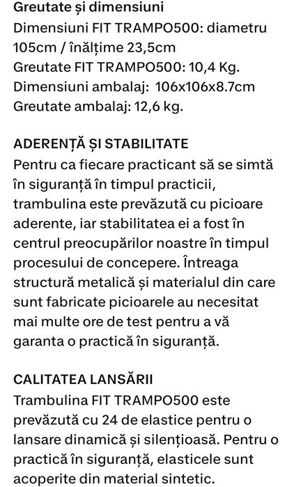 Vând trambulină FIT TRAMPO 500 cu bară frontală