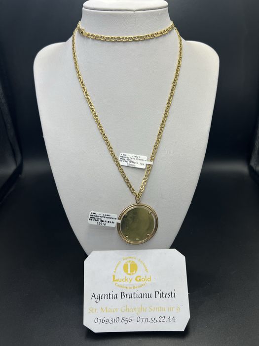 Lant ,pandant aur 18k 9,80gr,7,55gr lungime 66 cm cod 15586,15976