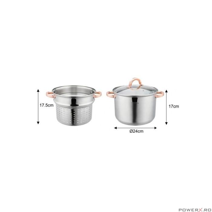 Oala din inox cu insertie pentru fiert, capacitate 7,5 litri, 24 cm,