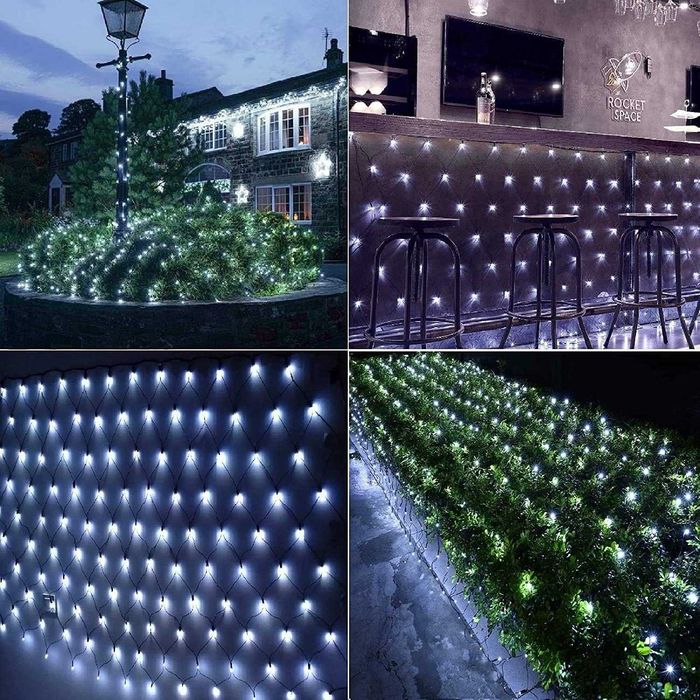 Коледни лампички LED мрежа 1.5м х 1.5м 144 диода снежно бяла светлина