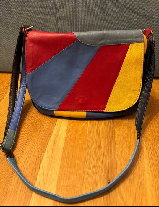 Geanta de piele multicolora