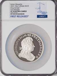 2022 George I - 10oz £10 - NGC PF70 First Releases -Кутия и Сертификат