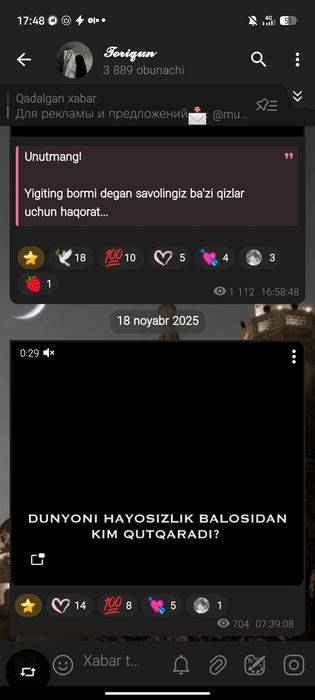 Salkam 4k obunachiga ega telegram kanal sotiladi