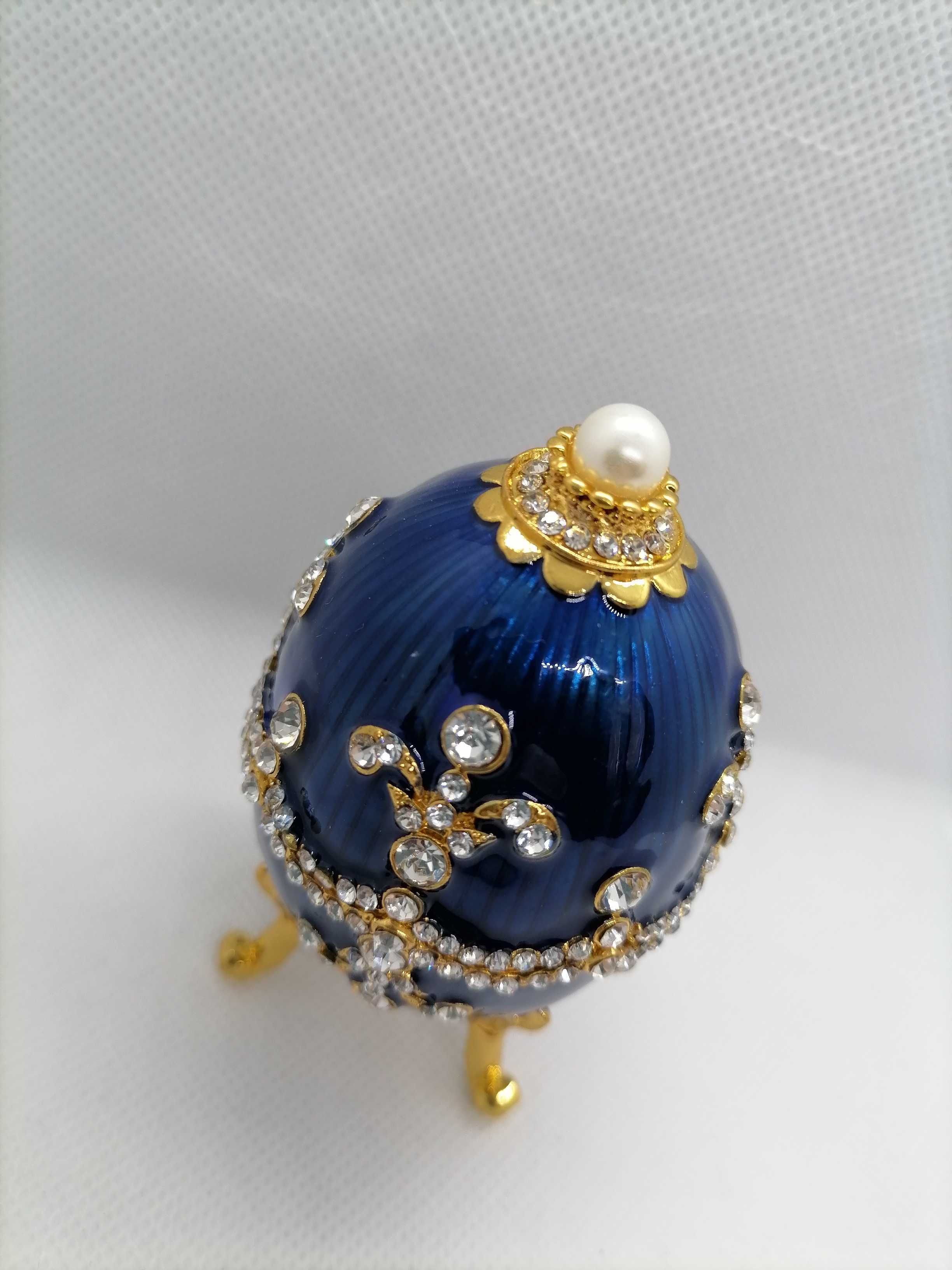Cutie Bijuteri Ou Faberge Royal Blue Pearle Metal + Cristale + Cutie
