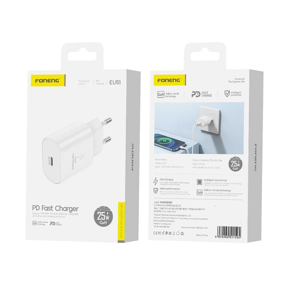Бързо Зарядно Foneng Wall Charger GAN - Type C - PD 25W