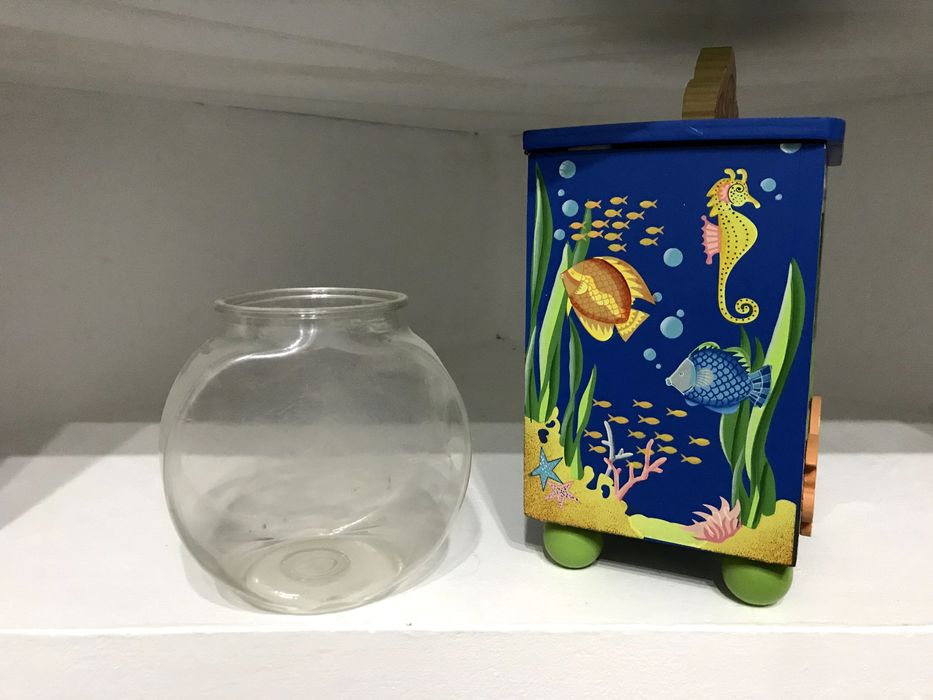 Acvariu pictat – bol de plastic + suport de lemn