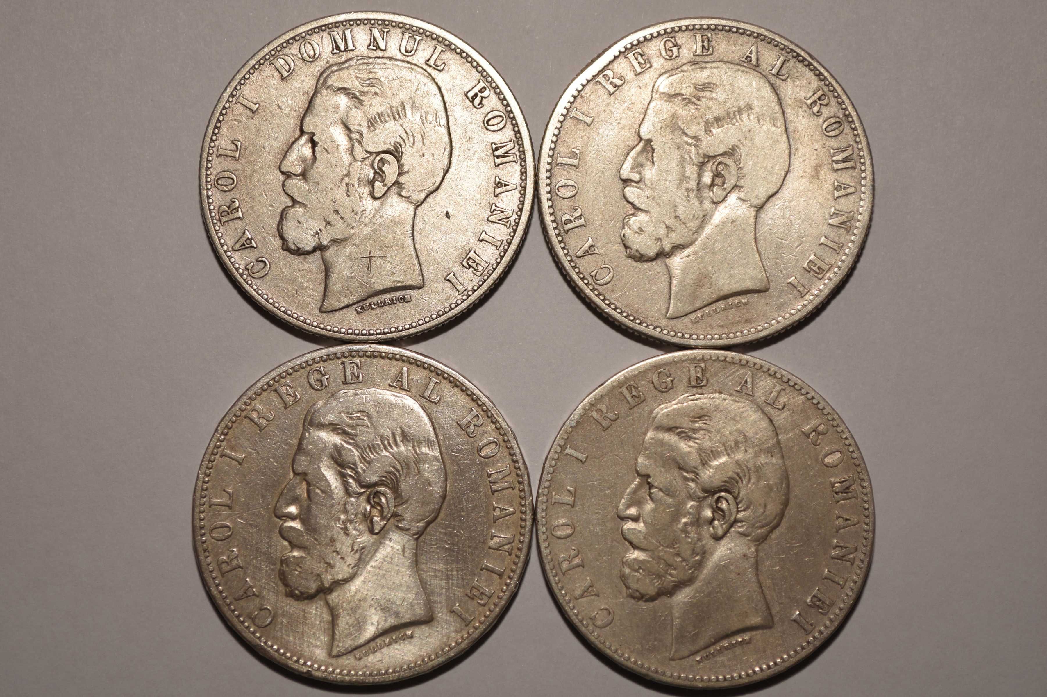 Set monede 5 lei, argint, din anii: 1880, 1881, 1882, 1883.