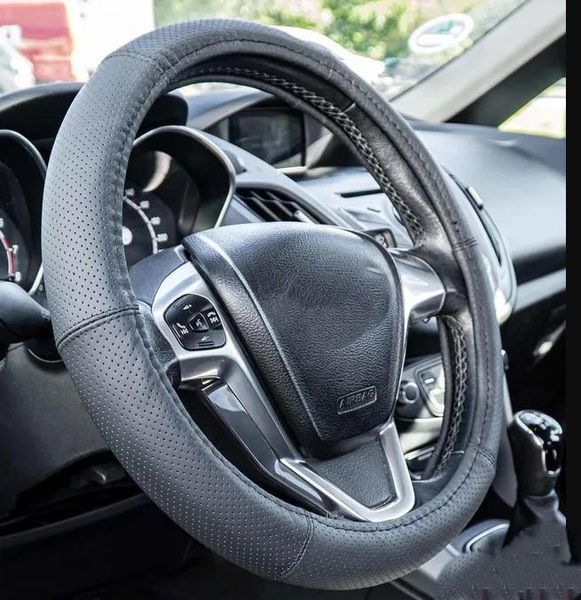 Калъф за волан от естествена перфорирана кожа 36-40см.