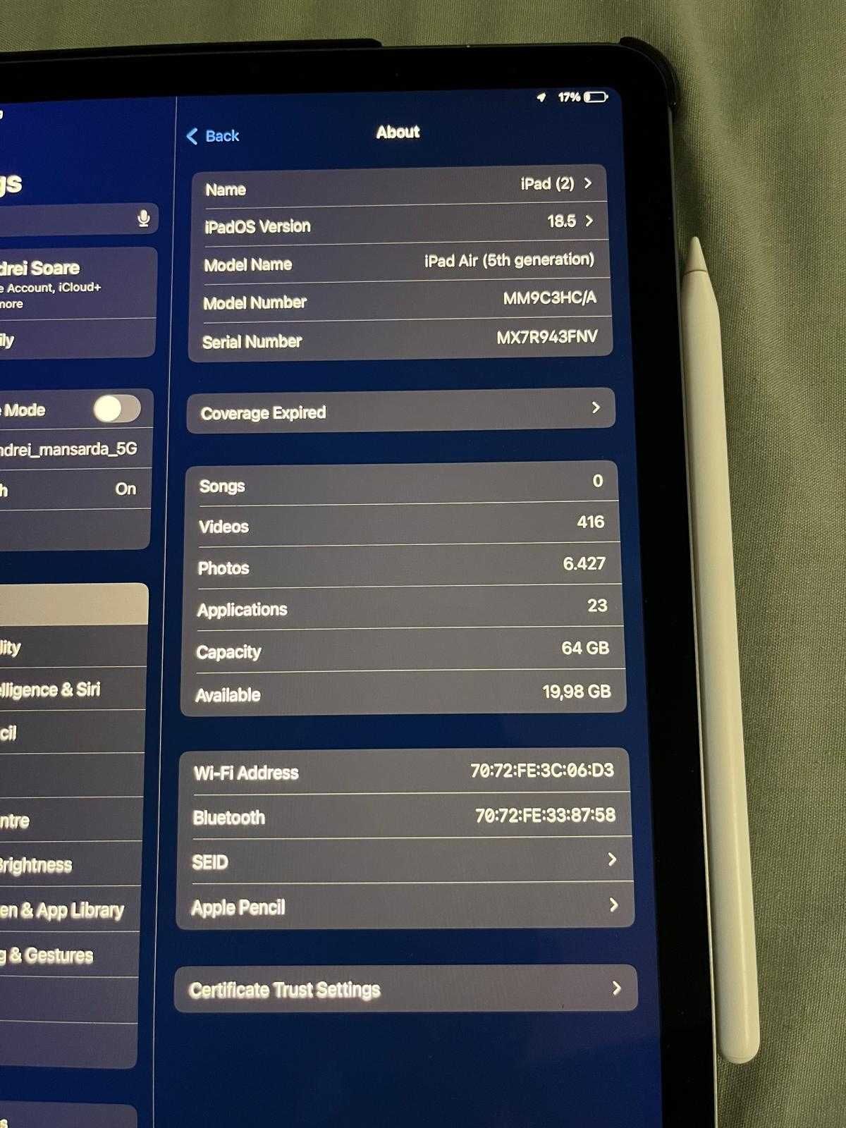 Ipad air 5th generation 64GB si Apple Pencil 2