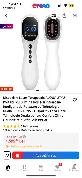 Dispozitiv Laser Terapeutic ALQUALITY Portabil cu Lumina Rosie