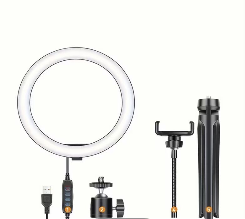 LED ринг лампа 26 см с триножник и държач за телефон
